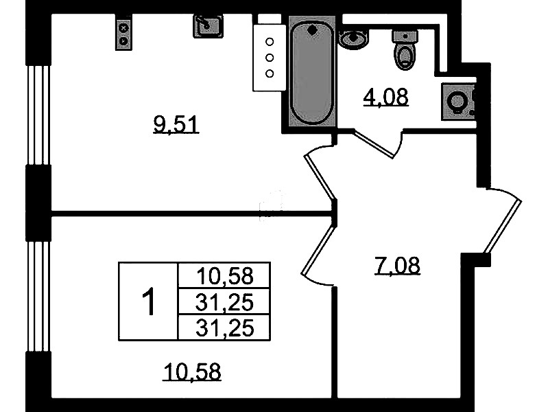 1-комнатная квартира 31.25 м², 10/13 эт., ЖК «Квартал Торики»